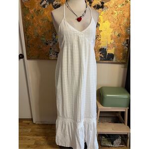 Aerie Pure White Cotton/ linen blend halter maxi sundress L